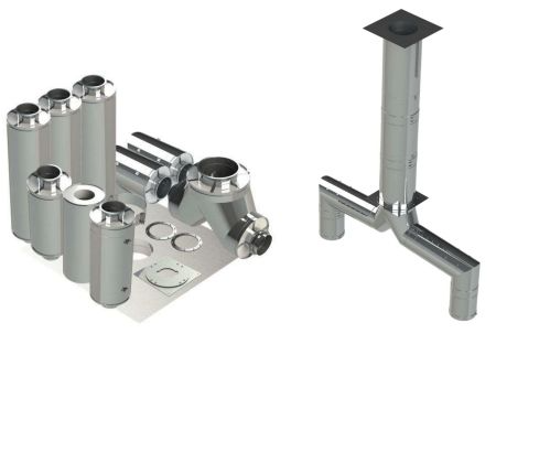 20"- Double Wall Kit, Zero Clearance, Two 14" Connections, Grease Duct, 10' Straight, Including No Weld Hood and Fan Connections DWNAKS-ZC-KIT16 Double Wall Kit - Straight w Pant Leg