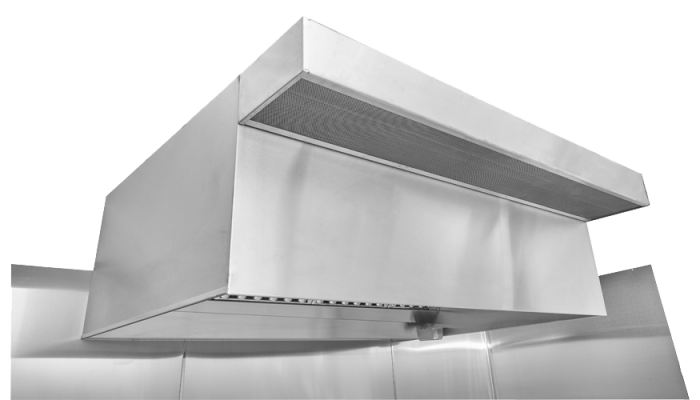 12' X 48" HOODMART GRC RESTAURANT HOOD SYSTEMS w/ PSP tempered Make Up AIr EXH012PSP-GRC-TEMP SHOP HOODS, COMMERCIAL HOOD PACKAGES, PSP Hoods, Makeup-Air Hood Packages, TEMPERED AIR, Perforated Supply Plenum (PSP)