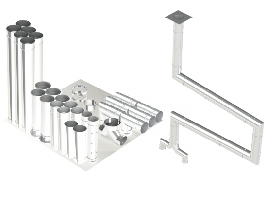 22"- Single Wall Kit,Two 16" Connections, Grease Duct, Four 90's, 50' Straight, Including No Weld Hood and Fan Connections SWNAKS-KIT21 SHOP, DUCTWORK, Single Wall Grease Duct Kits, Single Wall Kit - Straight w/ Pant Leg and 4 - 90's