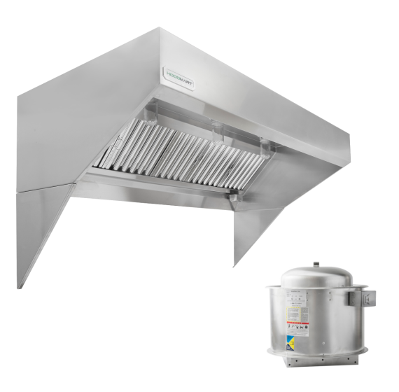 HoodMart Low Ceiling Sloped Front Exhaust Hood System - 15' x 48" EXH0015LB SHOP, COMMERCIAL HOOD PACKAGES, Exhaust Hood Packages, Low Ceiling Sloped Front Exhaust Hood Packages