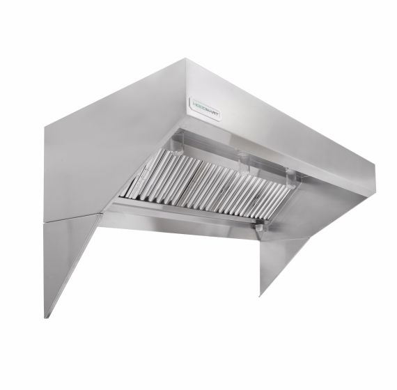 Low Ceiling Sloped Front Wall Canopy Hood w/Makeup Air 13'x48" 1348HLBM SHOP HOODS, HOODS ONLY, Makeup Air Hoods, Low Profile Makeup Air Hood, Low Ceiling Sloped Front Short Cycle