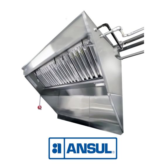 Hoodmart Stainless Steel Integrated Exhaust Low Box Concession Hood System w/Ansul Fire Suppression - 8' x 40" LBOX-AV8C-AF SHOP HOODS, COMMERCIAL HOOD PACKAGES, Food Truck Hood Packages, All-in-One Exhaust Hood and Fan System w/ Fire Suppression, New LBOX-AV Integrated Exhaust Hood and Fan System for Food Truck/concession Packages w/ Ansul Fire Suppression