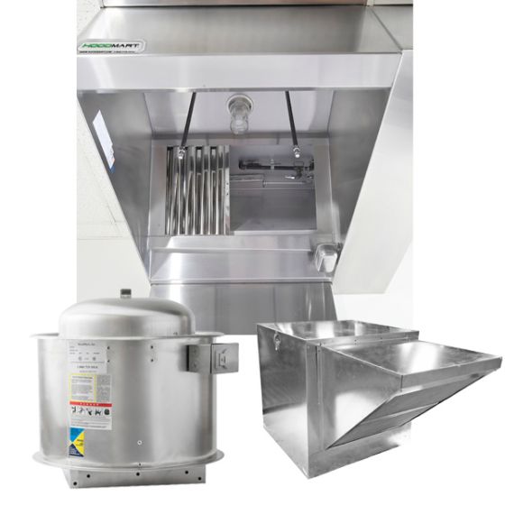 HoodMart Restaurant Hood System w/(BRP) Back Return Plenum Makeup-Air 4'x48" 2004BRP SHOP, COMMERCIAL HOOD PACKAGES, Makeup-Air Hood Packages, Back Return Plenum (BRP)