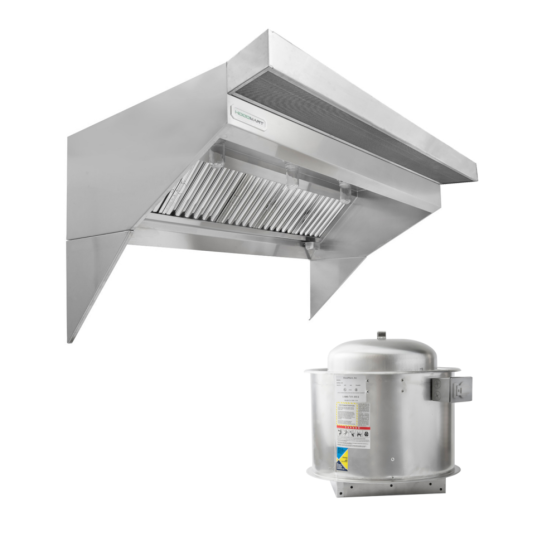 HoodMart Low Ceiling Sloped Front Tempered Exhaust Hood System - 18' x 48" EXH0018LB-PSP-TEMP SHOP HOODS, COMMERCIAL HOOD PACKAGES, Makeup-Air Hood Packages, Low Ceiling Sloped Front PSP, Tempered Air