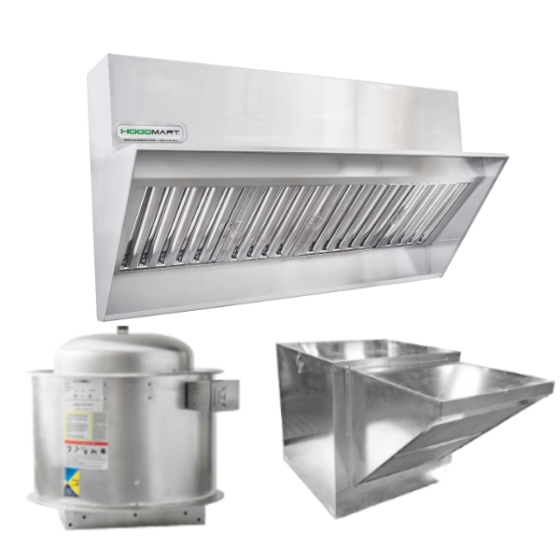 Restaurant Low Proximity Backshelf Hood System w/ BRP 10' x 23" EXSS010BSVBRP SHOP HOODS, COMMERCIAL HOOD PACKAGES, Makeup-Air Hood Packages, Backshelf with BRP