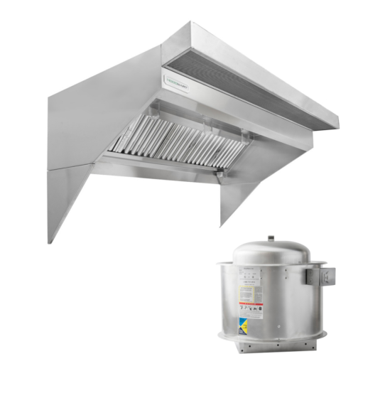HoodMart Low Ceiling Sloped Front Tempered Exhaust Hood System - 6' x 48" EXH006LB-PSP-TEMP SHOP, COMMERCIAL HOOD PACKAGES, Makeup-Air Hood Packages, Low Ceiling Sloped Front PSP, Tempered Air