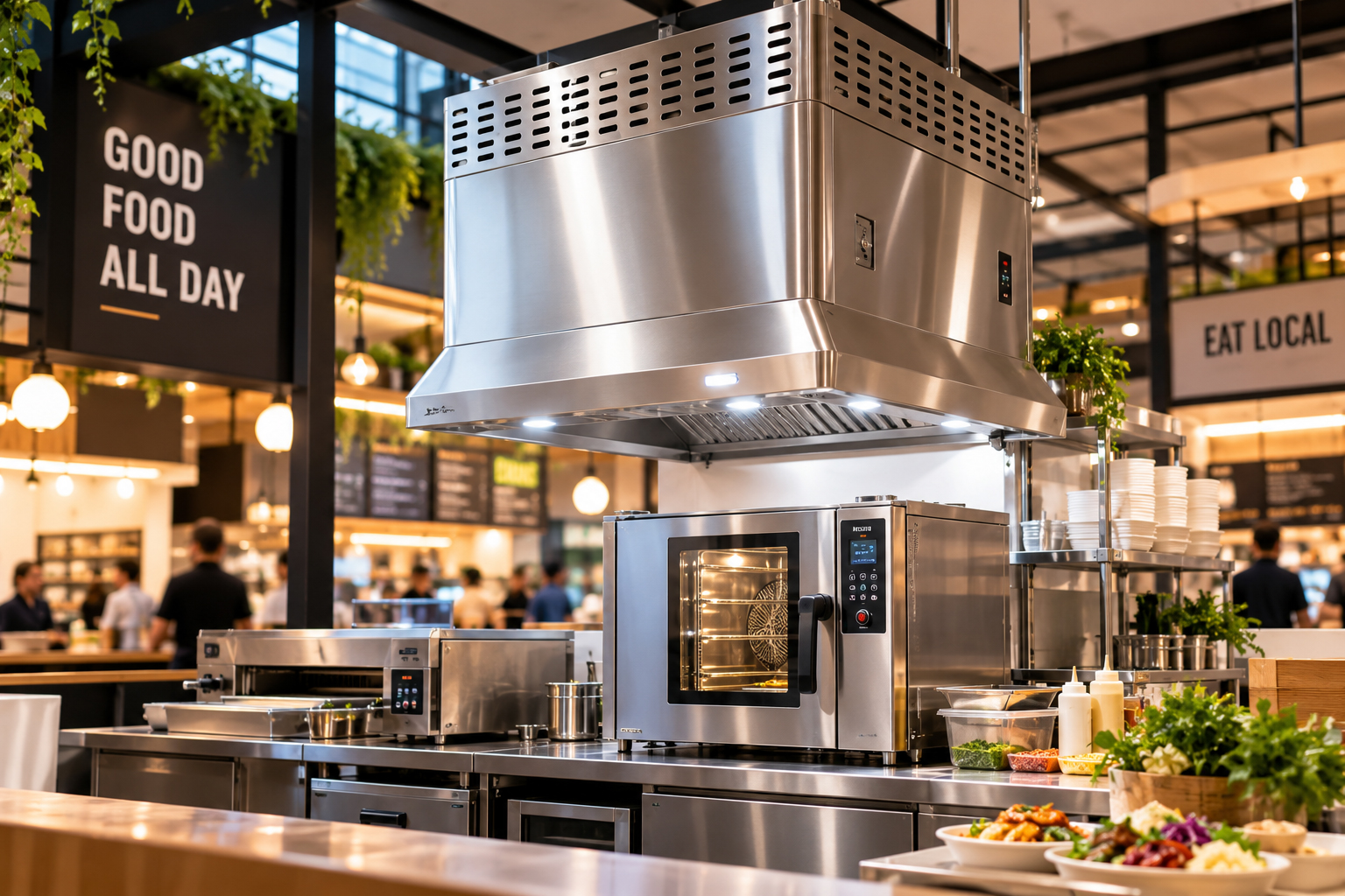 Venting a Ghost Kitchen or Food Hall Stall with a Hanging Ventless Exhaust Hood