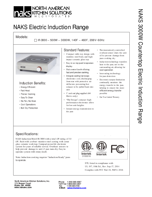 Induction Range - 3000W