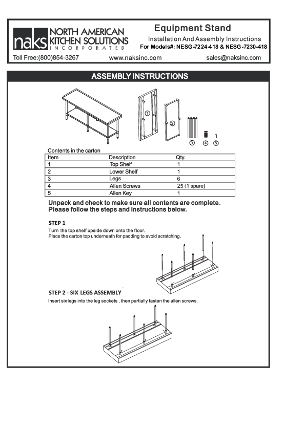 EQUIPMENT STAND - ASSEMBLY INSTRUCTIONS