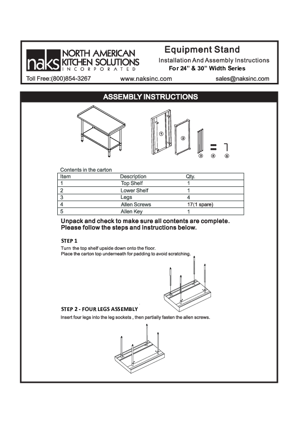 EQUIPMENT STAND - ASSEMBLY INSTRUCTIONS