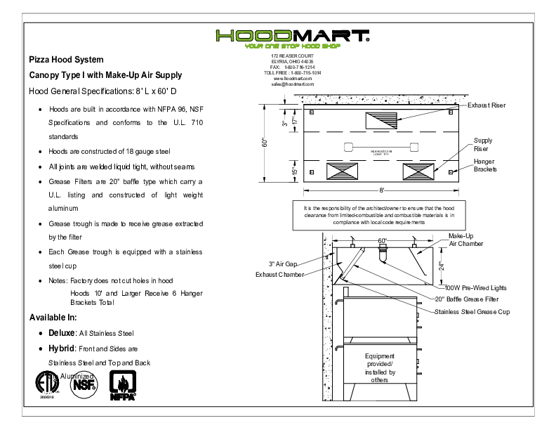 8ft x 60in Pizza Hood » Technical Specs