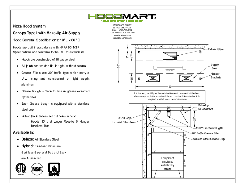 10ft x 60in Pizza Hood » Technical Specs