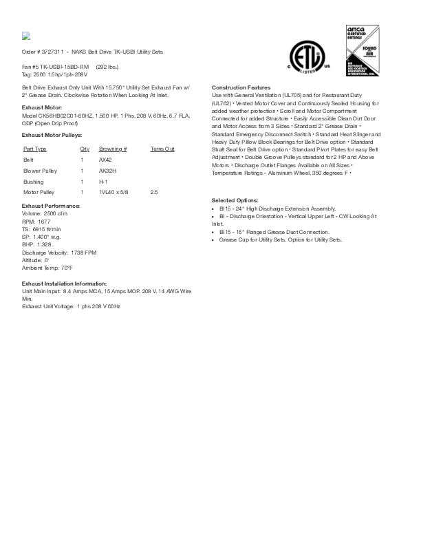 TK-USBI-15BD-RM 2500 1.5hp1ph-208V