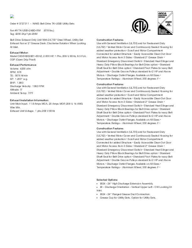 TK-USBI-24BD-RM 4200 2hp1ph-208V