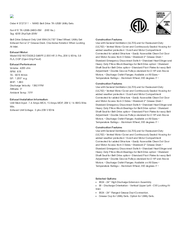 TK-USBI-24BD-RM 4200 2hp3ph-208V