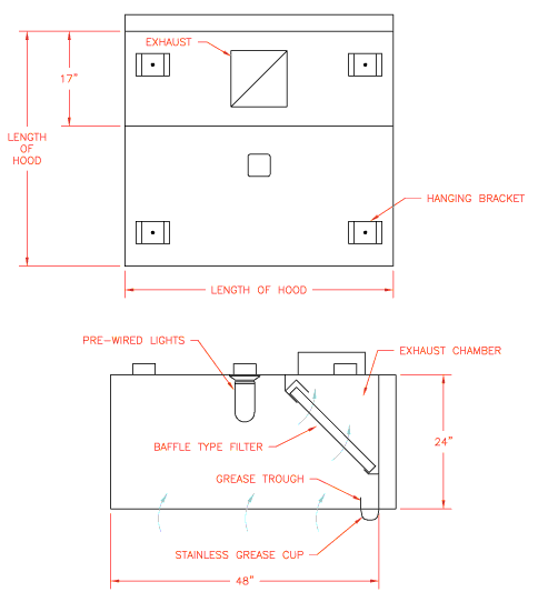 Exhaust hood canopy only schematic drawing