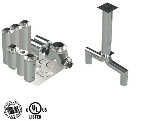 22"- Kit de Doble Pared, Espacio Cero, Dos 16" Conexiones, Ducto de Grasa, 10' Recto, Incluyendo Conexiones de Campana y Ventilador Sin Soldadura DWNAKS-ZC-KIT19 Double Wall Kit - Straight w Pant Leg