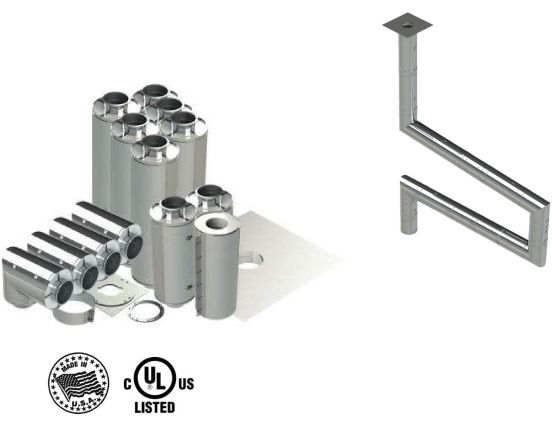 14" - Double Wall Kit, Zero Clearance, Grease Duct, Four 90's, 50' Straight, Including No Weld Hood and Fan Connections DWNAKS-ZC-KIT09 Double Wall Kit - Straight w 4 - 90's