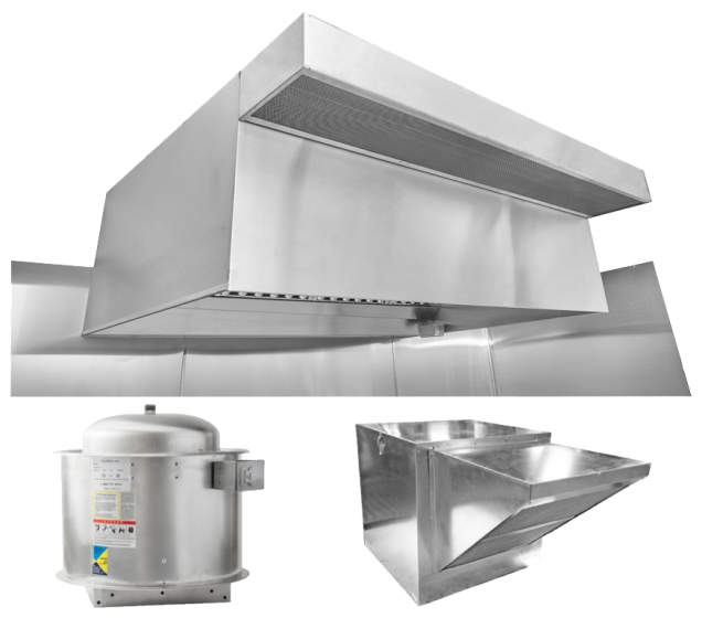 YOUR 11' X 48" HOODMART GRC RESTAURANT HOOD SYSTEMS w/ PSP Make Up AIr INCLUDES: EXH011PSP-GRC COMPRAR, CAMPANAS COMERCIALES, PSP Hoods, Paquetes de campanas de aire de suminstro, UNTEMPERED AIR, Pleno de suministros perforados PSP