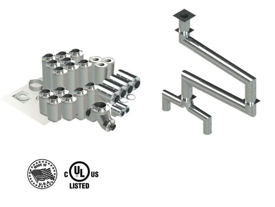 20"- Kit de Doble Pared, Espacio Reducido, Dos 14" Conexiones, Ducto de Grasa, Cuatro Codos de 90°, 50' Recto, Incluyendo Conexiones de Campana y Ventilador Sin Soldadura DWNAKS-RC-KIT18 COMPRAR, DUCTOS, Double Wall Reduced Clearance Grease Duct Kits, DOUBLE WALL KIT - STRAIGHT W PANT LEG AND 4 – 90'S
