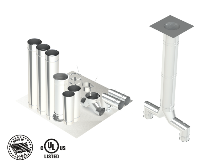 18"- Single Wall Kit,Two 12" Connections, Grease Duct, 10' Straight, Including No Weld Hood and Fan Connections SWNAKS-KIT13 DUCTOS, Kits de conducto de grasa de pared simple, Kit de pared simple - recto con pierna de pantalón