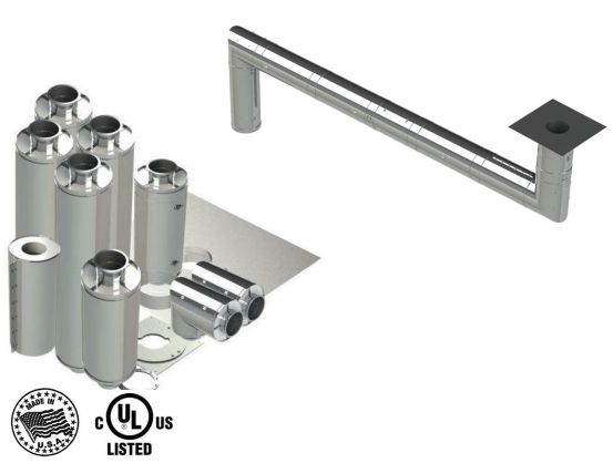 14" - Kit de Doble Pared, Espacio Cero, Ducto de Grasa, Dos Codos de 90°, 30' Recto, Incluyendo Conexiones de Campana y Ventilador Sin Soldadura DWNAKS-ZC-KIT08 Double Wall Kit - Straight w 2 - 90's