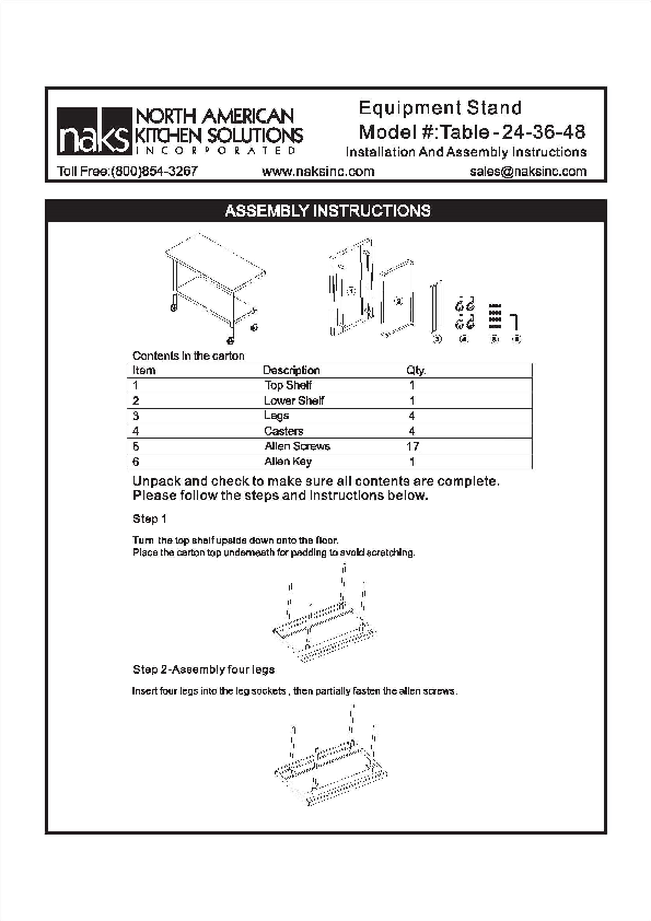 EQUIPMENT STAND - INSTRUCTION MANUAL