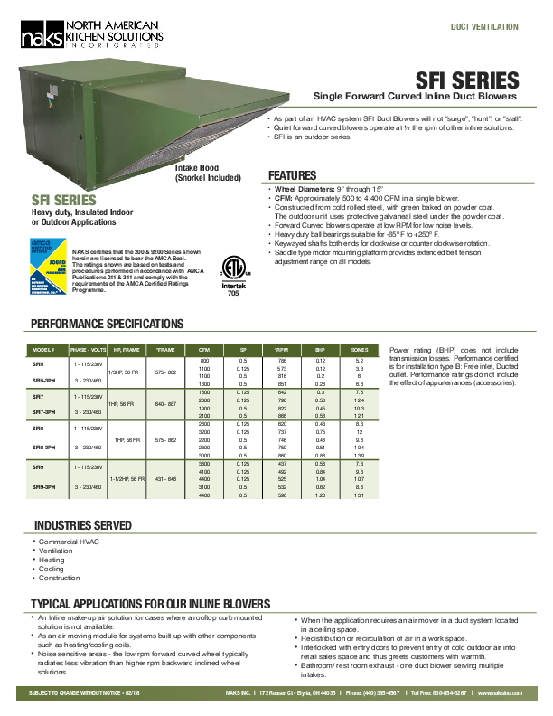 NAKS - INLINE SUPPLY FANS - SPECS
