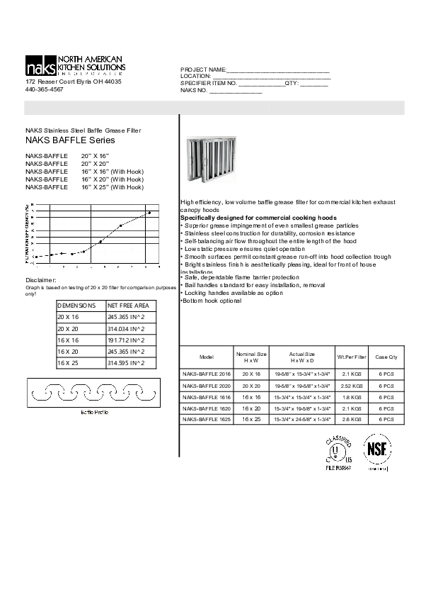 NAKS BAFFLE FILTER SPEC