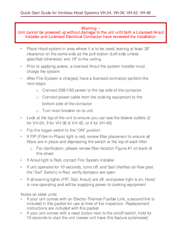 Ventless Quick Start Guide