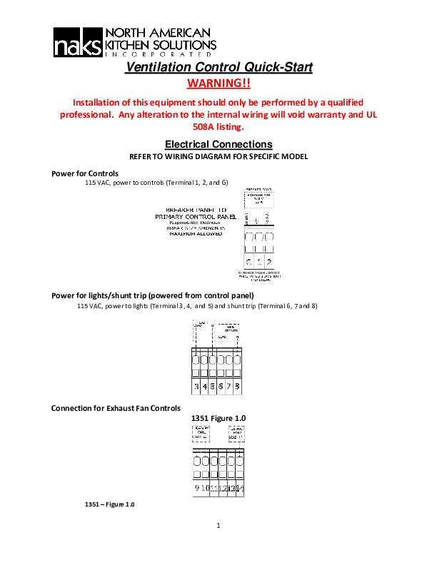 Electrical Contol UL listed 1 Exhaust/1 Supply 115V 1HP